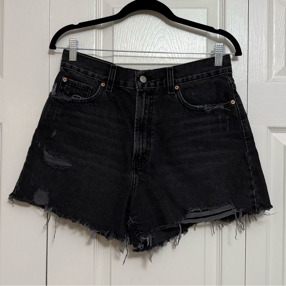 BDG Urban Outfitters Black Frayed Hem A-line Denim Jean Shorts Size 30
